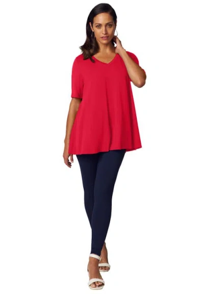 Jessica London Stretch Knit V-neck Swing Tunic In Red
