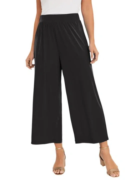 Jessica London Stretch Knit Wide Leg Crop Pant In Black