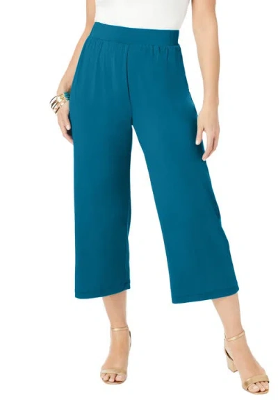 Jessica London Stretch Knit Wide Leg Crop Pant In Blue