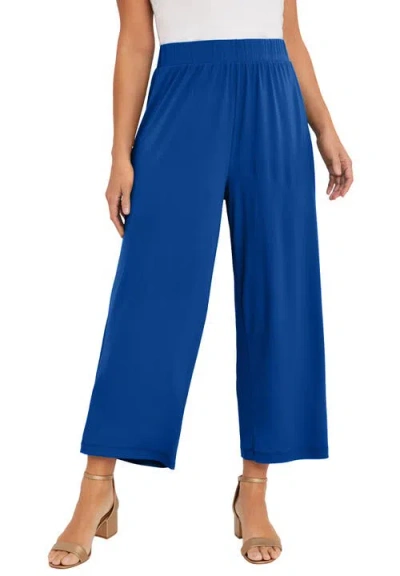 Jessica London Stretch Knit Wide Leg Crop Pant In Blue