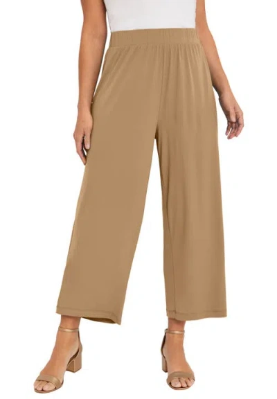 Jessica London Stretch Knit Wide Leg Crop Pant In Brown