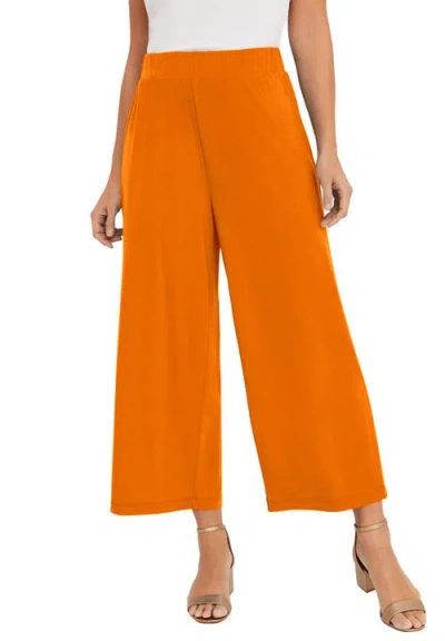 Jessica London Stretch Knit Wide Leg Crop Pant In Orange