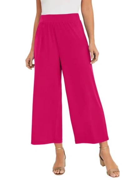Jessica London Stretch Knit Wide Leg Crop Pant In Pink