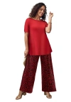 Jessica London Stretch Knit Wide Leg Pant In Burgundy