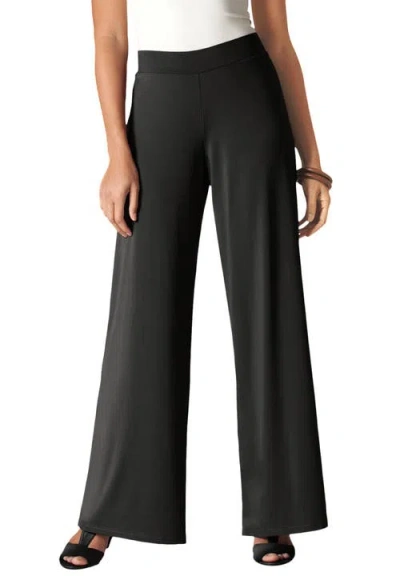 Jessica London Stretch Knit Wide Leg Pant In Black