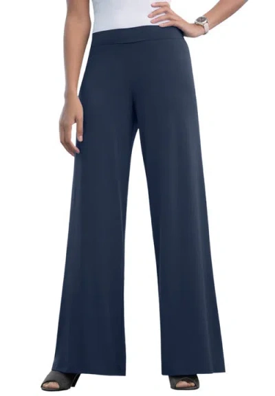 Jessica London Stretch Knit Wide Leg Pant In Blue