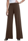 Jessica London Stretch Knit Wide Leg Pant In Brown