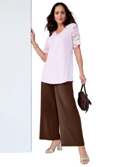 Jessica London Stretch Knit Wide Leg Pant In Brown