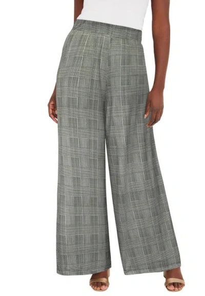 Jessica London Stretch Knit Wide Leg Pant In Green