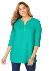 Jessica London Stretch Knit Zip Tunic In Green