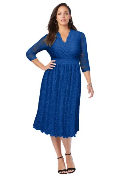 Jessica London Stretch Lace A-line Dress In Blue