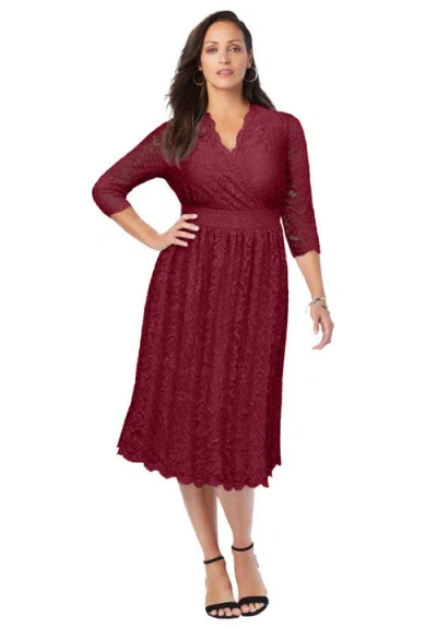 Jessica London Stretch Lace A-line Dress In Burgundy