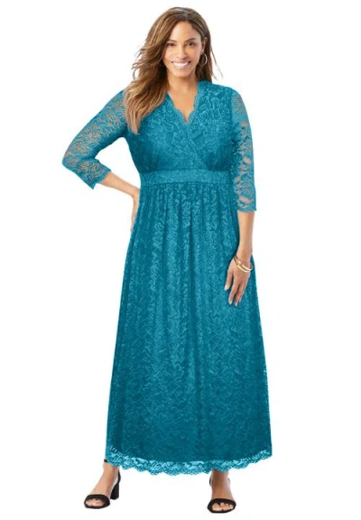 Jessica London Stretch Lace Maxi Dress In Blue