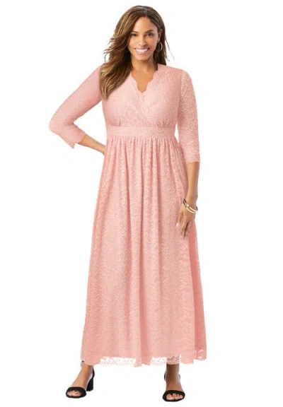 Jessica London Stretch Lace Maxi Dress In Pink