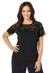 Jessica London Stretch Lace Neckline Top In Black