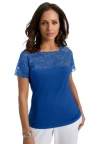 Jessica London Stretch Lace Neckline Top In Blue