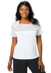 Jessica London Stretch Lace Neckline Top In White