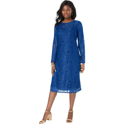 Jessica London Stretch Lace Shift Dress In Blue