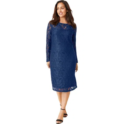 Jessica London Stretch Lace Shift Dress In Blue