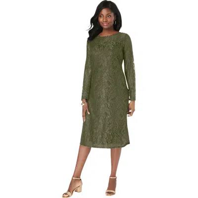 Jessica London Stretch Lace Shift Dress In Green