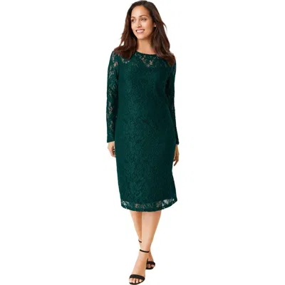 Jessica London Stretch Lace Shift Dress In Green