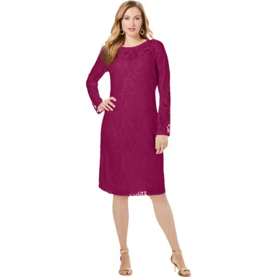 Jessica London Stretch Lace Shift Dress In Purple