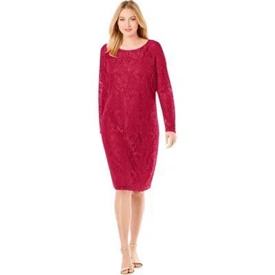 Jessica London Stretch Lace Shift Dress In Red