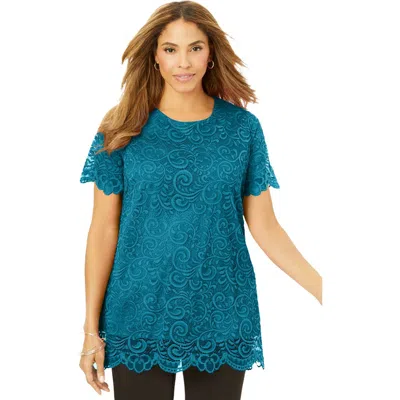 Jessica London Stretch Lace Tunic In Blue