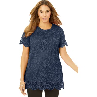 Jessica London Stretch Lace Tunic In Blue