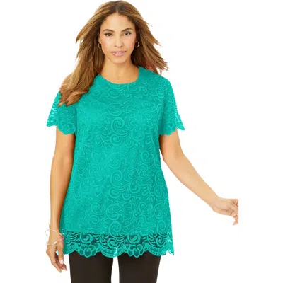 Jessica London Stretch Lace Tunic In Blue
