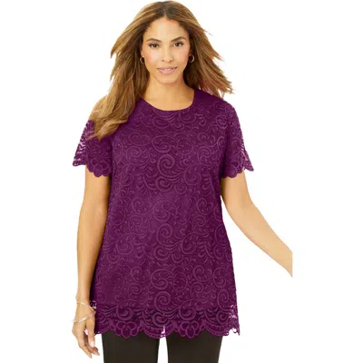 Jessica London Stretch Lace Tunic In Purple