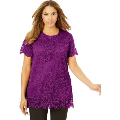 Jessica London Stretch Lace Tunic In Purple