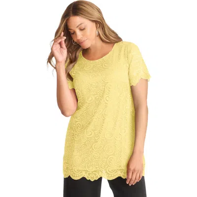 Jessica London Stretch Lace Tunic In Yellow