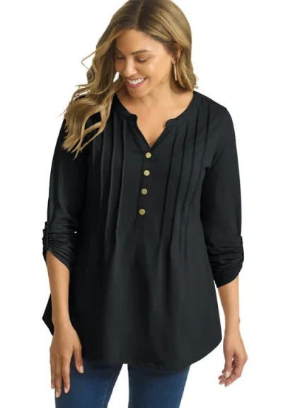 Jessica London Stretch Pleated Tunic In Black