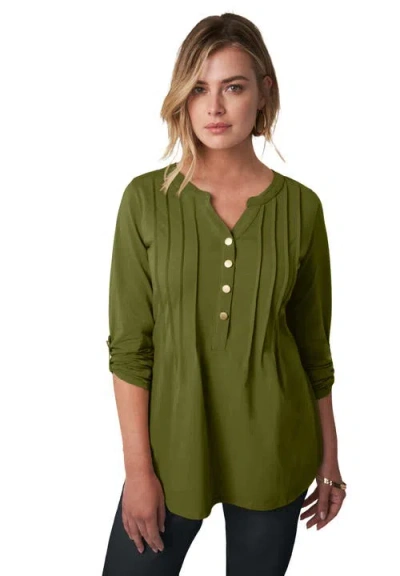 Jessica London Stretch Pleated Tunic In Green