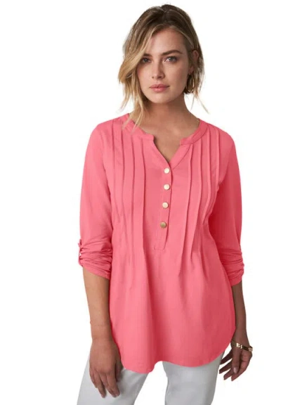 Jessica London Stretch Pleated Tunic In Pink
