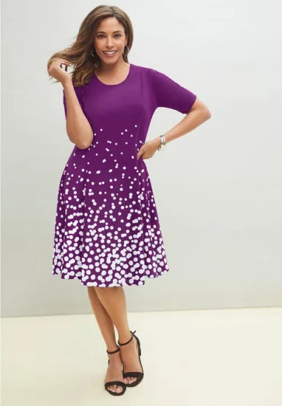 Jessica London Stretch Ponte Flare Dress In Purple