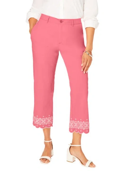 Jessica London Stretch Poplin Classic Cropped Straight Leg Pant In Pink