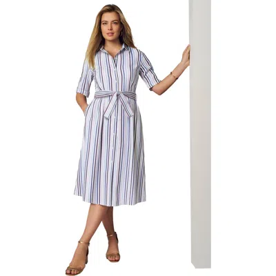 Jessica London Stretch Poplin Shirtdress In Blue