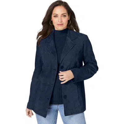 Jessica London Suede Blazer In Blue