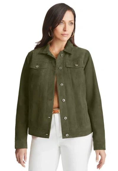 Jessica London Suede Jean Jacket In Green