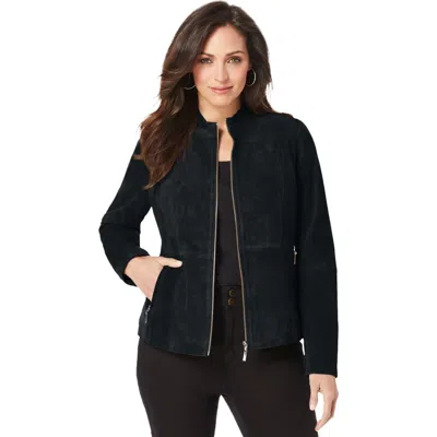 Jessica London Suede Zip-front Jacket In Black