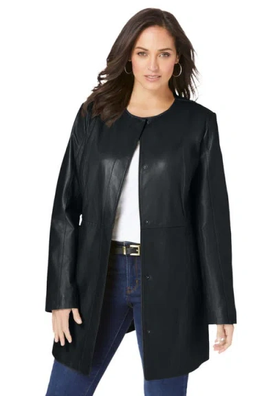 Jessica London Three-quarter Leather Jacket In Black