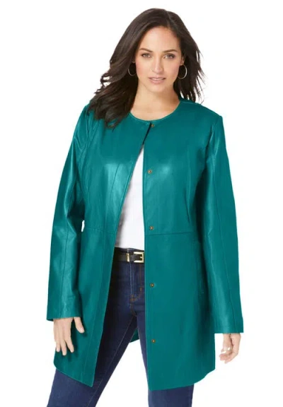 Jessica London Three-quarter Leather Jacket In Blue
