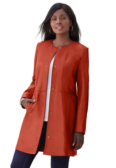 Jessica London Three-quarter Leather Jacket In Orange