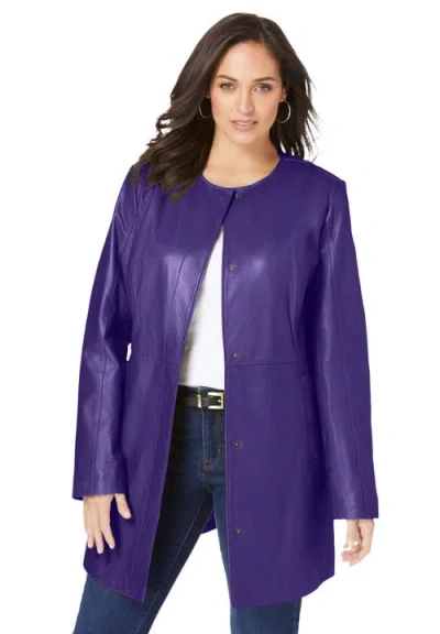 Jessica London Three-quarter Leather Jacket In Purple