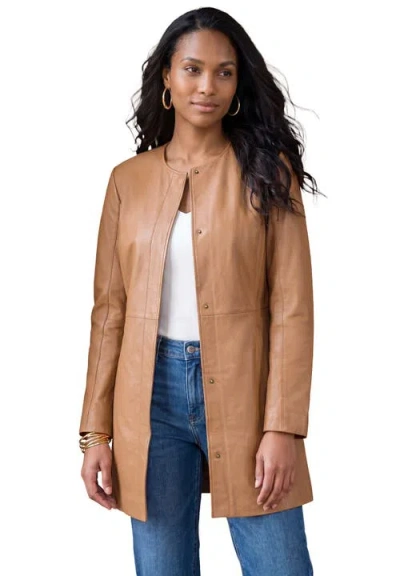 Jessica London Three-quarter Leather Jacket In Brown