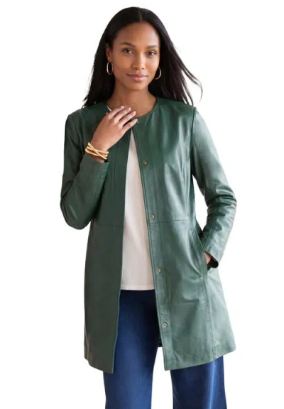 Jessica London Three-quarter Leather Jacket In Green
