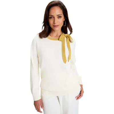 Jessica London Tie-neck Sweater In White