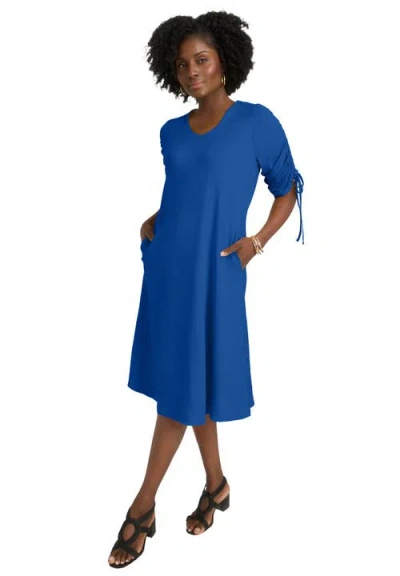 Jessica London Tie Sleeve Midi Dress In Blue